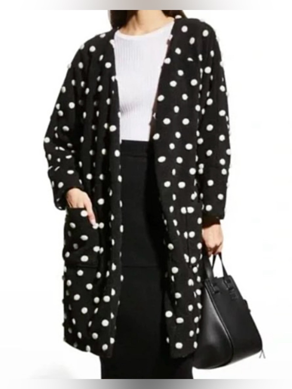 Farm Rio Black Polka Dot Open Wool Cardigan women’s Small